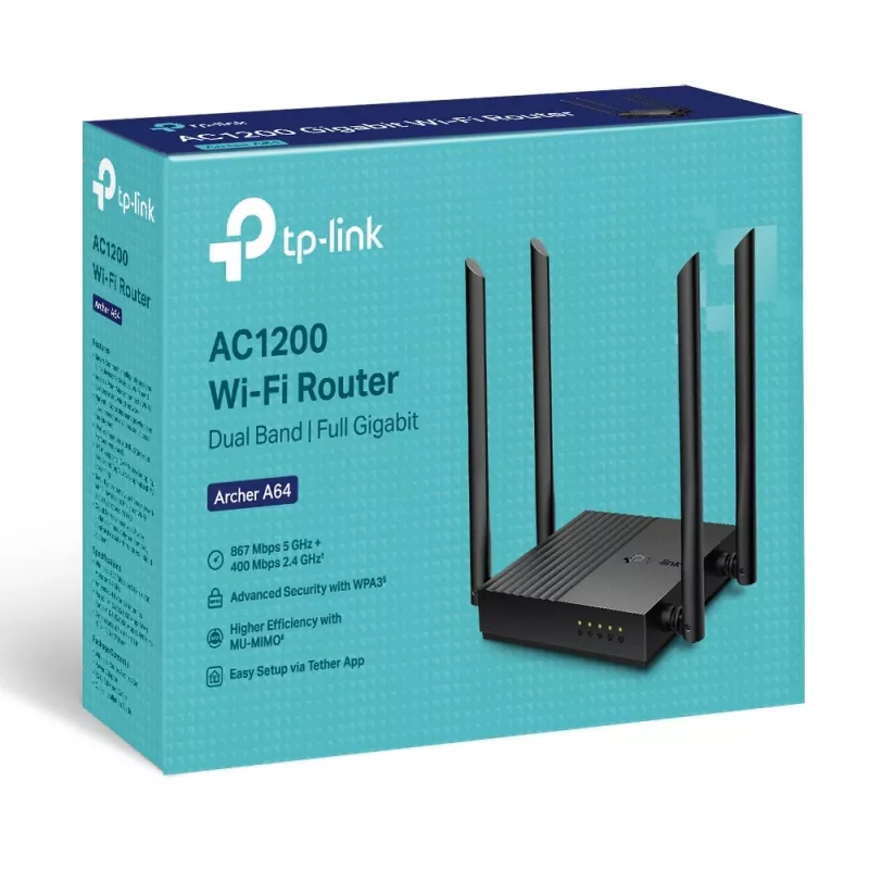 TP-Link ARCHER A64 router wireless Gigabit Ethernet dual band (2,4 GHz / 5 GHz) nero
