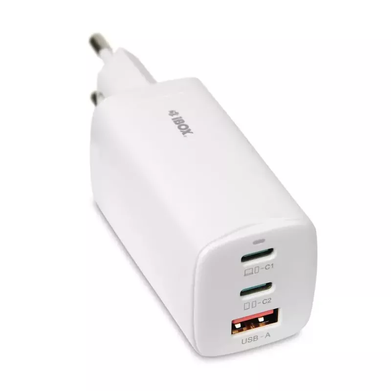 IBOX caricabatterie mobile ILUC65W, 65W, 2x USB-C + 1x USB-A, bianco, cavo 1,5 m