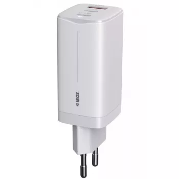 IBOX caricabatterie mobile ILUC65W, 65W, 2x USB-C + 1x USB-A, bianco, cavo 1,5 m