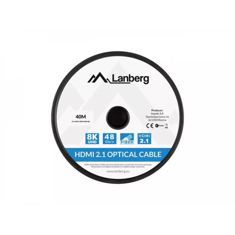 LANBERG cavo HDMI - connettore maschio/connettore maschio v2.1 Optical AOC - 40m nero
