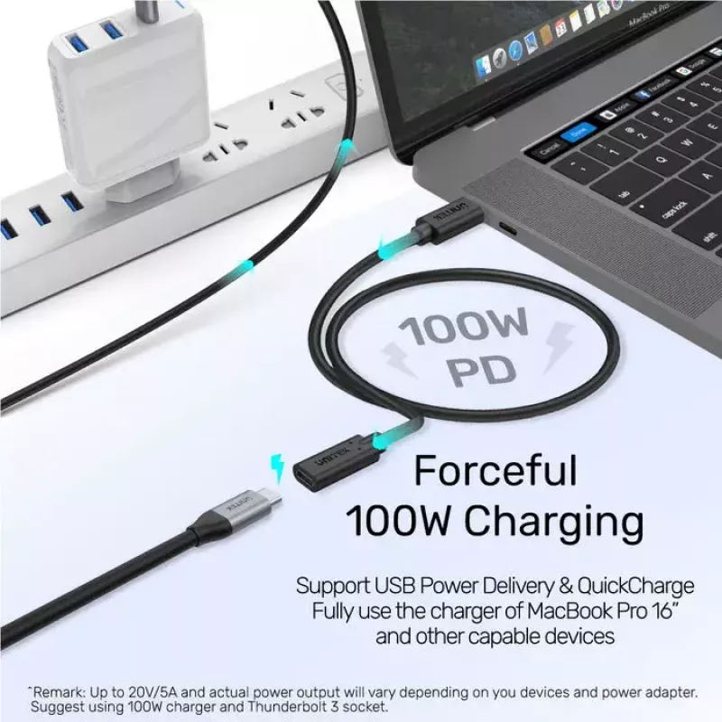 Unitek C14086BK-1.5M cavo prolunga USB-C (M/F), 10 Gbps, 4K, PD 100 W, 1,5 m, nero