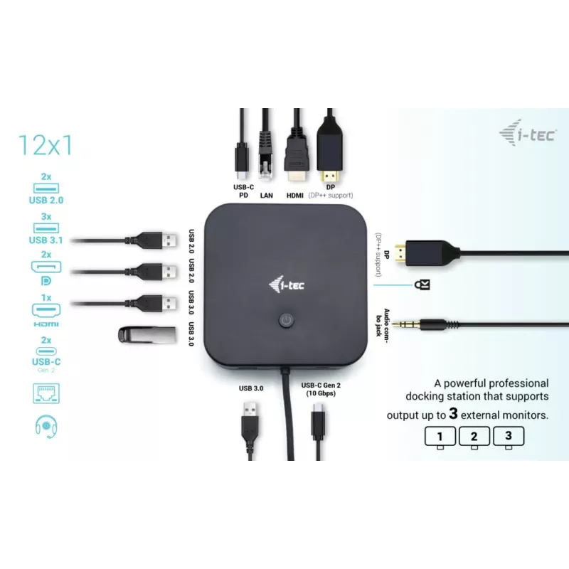 i-tec USB-C HDMI Dual DP docking station con Power Delivery 100 W + caricabatterie universale 100 W