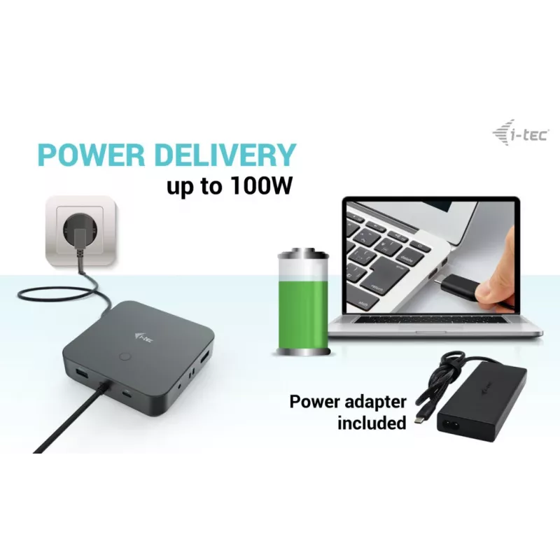 i-tec USB-C HDMI Dual DP docking station con Power Delivery 100 W + caricabatterie universale 100 W