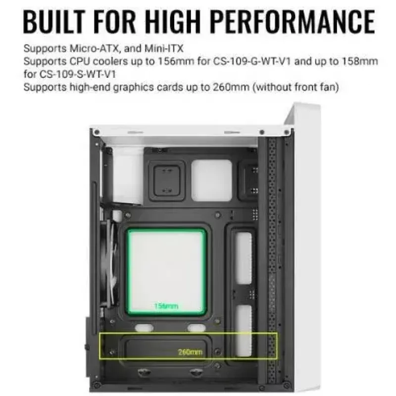 Case PC AEROCOOL PGS CS-109-G-WT-v1 Mini Tower SPCC bianco — microATX, fino a 26 cm GPU, FRGB, frontale Mesh