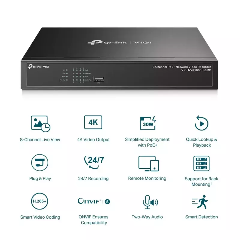 TP-Link VIGI videoregistratore di rete PoE+ 8 canali