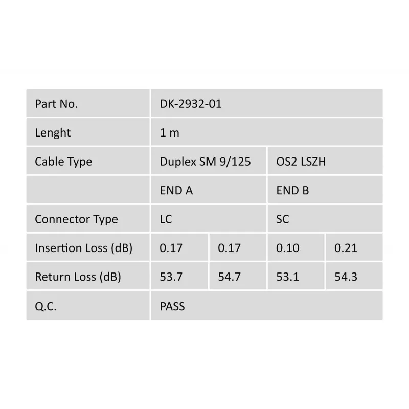 DIGITUS cavo patch in fibra ottica, LC su SC OS2, Singlemode 9/125 µm, Duplex, lunghezza 1 m