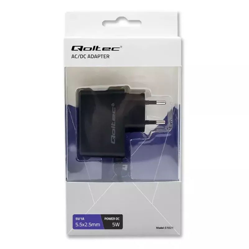 Qoltec 51021 alimentatore a spina 5 W, 5 V, 1 A, 5,5x2,5 mm