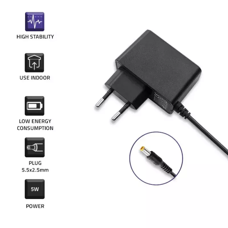 Qoltec 51021 alimentatore a spina 5 W, 5 V, 1 A, 5,5x2,5 mm
