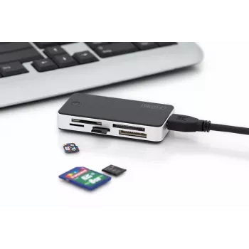 DIGITUS lettore di schede USB 3.0, supporta schede MS/SD/SDHC/MiniSD/M2/CF/MD/SDXC, cavo di collegamento USB-A 1M