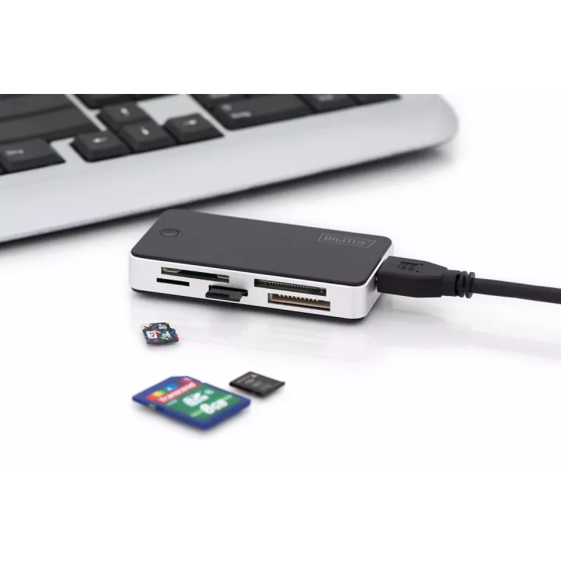 DIGITUS lettore di schede USB 3.0, supporta schede MS/SD/SDHC/MiniSD/M2/CF/MD/SDXC, cavo di collegamento USB-A 1M