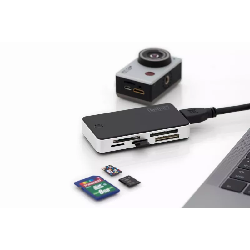DIGITUS lettore di schede USB 3.0, supporta schede MS/SD/SDHC/MiniSD/M2/CF/MD/SDXC, cavo di collegamento USB-A 1M