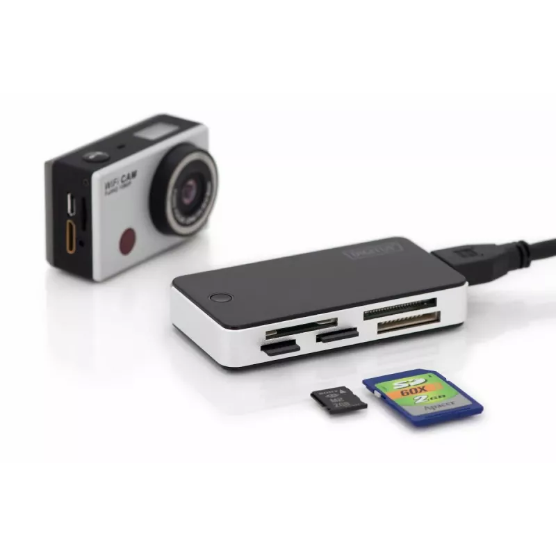 DIGITUS lettore di schede USB 3.0, supporta schede MS/SD/SDHC/MiniSD/M2/CF/MD/SDXC, cavo di collegamento USB-A 1M