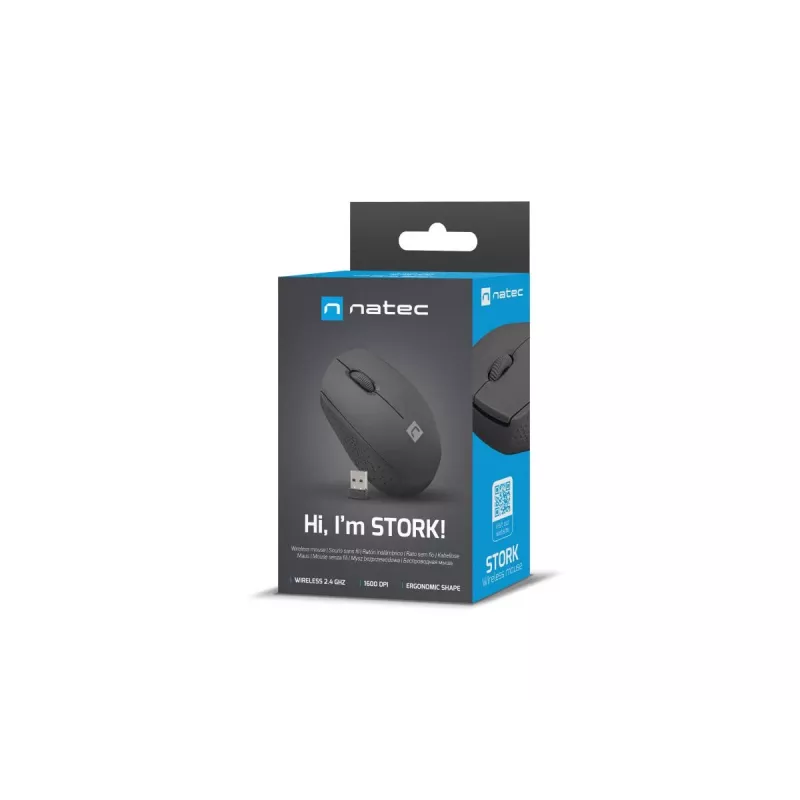 Mouse ottico wireless NATEC NMY-2000, RF 2,4 GHz, 1600 DPI, 3 tasti, batteria AA