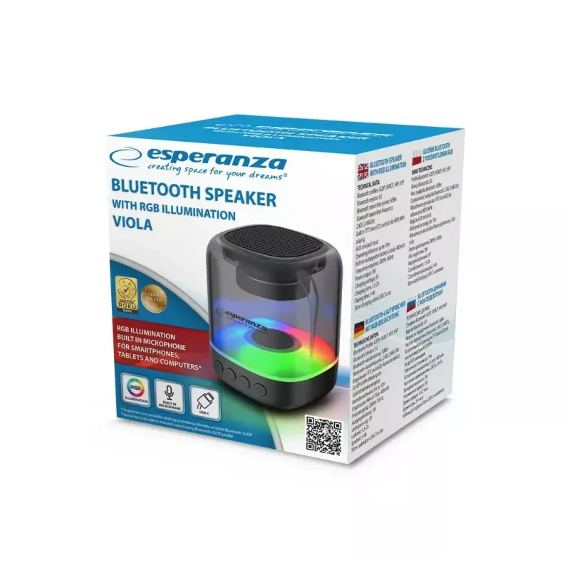 Altoparlante portatile ESPERANZA EP154, 3W RMS, Bluetooth 5.0, MicroSD, FM, 4 h di riproduzione, nero