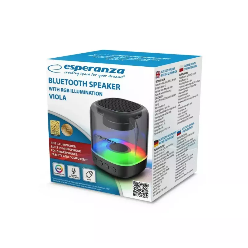 Altoparlante portatile ESPERANZA EP154, 3W RMS, Bluetooth 5.0, MicroSD, FM, 4 h di riproduzione, nero