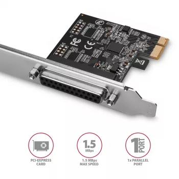 Axagon PCEA-P1N PCIe - adattatore 1 porta parallela con SP & LP, PCIe, parallela, femmina, full-height / low-profile, PCIe 2.0, Cina