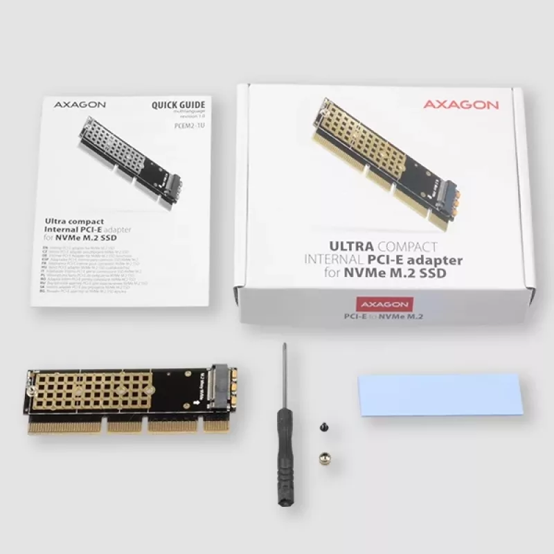 Axagon PCEM2-1U PCIe x16/x8/x4 - adattatore per slot M.2 NVMe M-Key 1U
