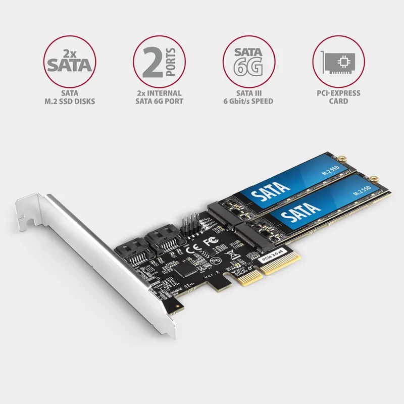 Axagon PCES-SA4M2 controller PCIe 2 porte SATA 6G interne + interfacce M.2 B-Key schede/adattatori M.2, SATA