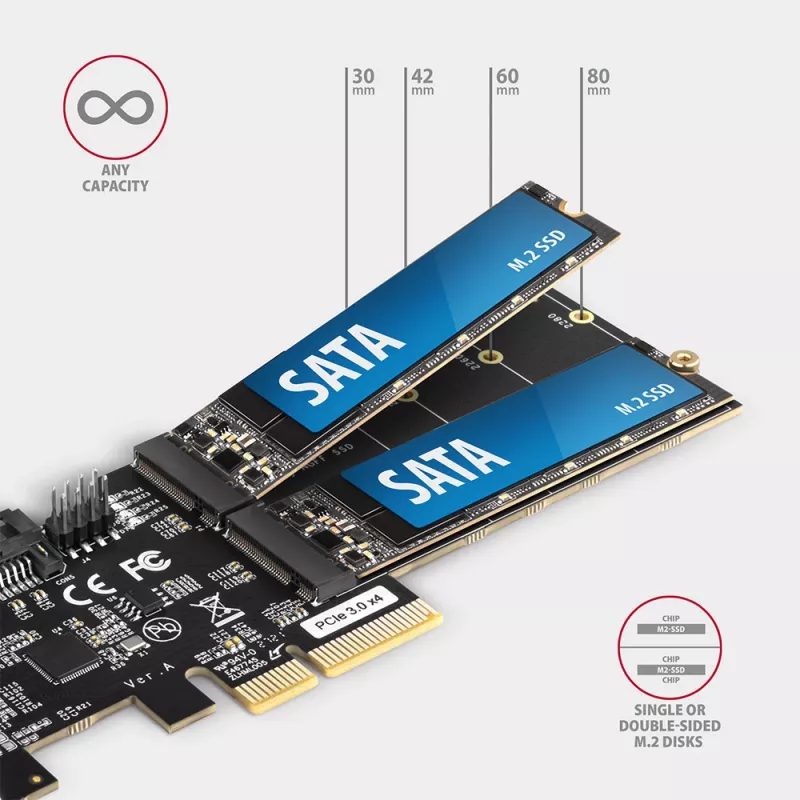 Axagon PCES-SA4M2 controller PCIe 2 porte SATA 6G interne + interfacce M.2 B-Key schede/adattatori M.2, SATA