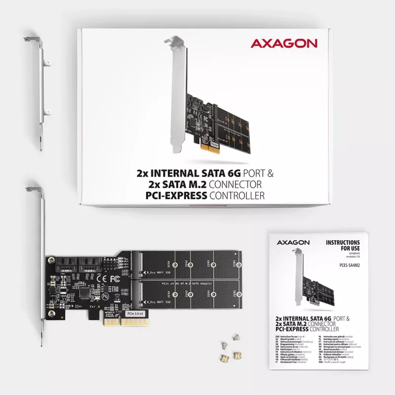 Axagon PCES-SA4M2 controller PCIe 2 porte SATA 6G interne + interfacce M.2 B-Key schede/adattatori M.2, SATA