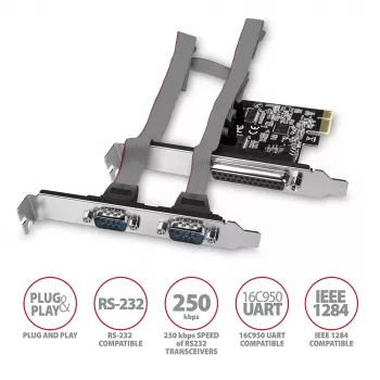 Axagon PCEA-PSN PCIe - adattatore 1 porta parallela e 2 porte seriali 250 kbps con SP & LP