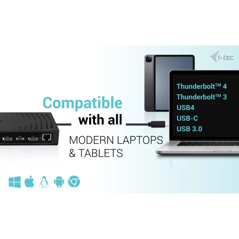 i-tec USB 3.0 / USB-C / Thunderbolt, docking station 3x 4K Gen 2 + Power Delivery 100W