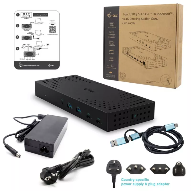 i-tec USB 3.0 / USB-C / Thunderbolt, docking station 3x 4K Gen 2 + Power Delivery 100W