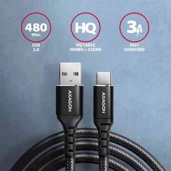 Axagon BUCM-AM10AB HQ cavo USB-C USB-A 1 m