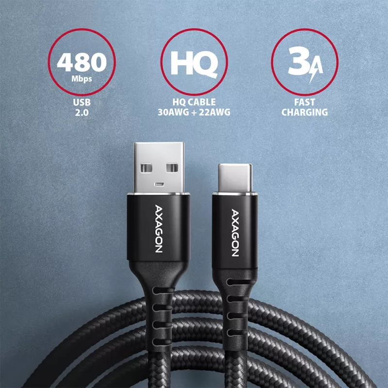 Axagon BUCM-AM10AB HQ cavo USB-C USB-A 1 m