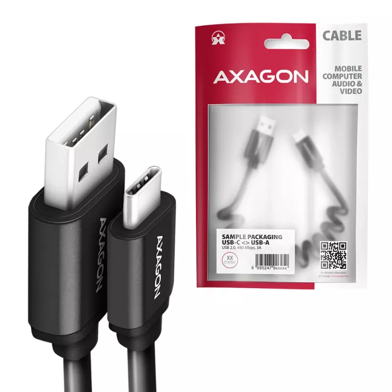 Cavo USB Axagon BUCM-AM10TB USB 2.0 0,6 m USB-C USB-A nero