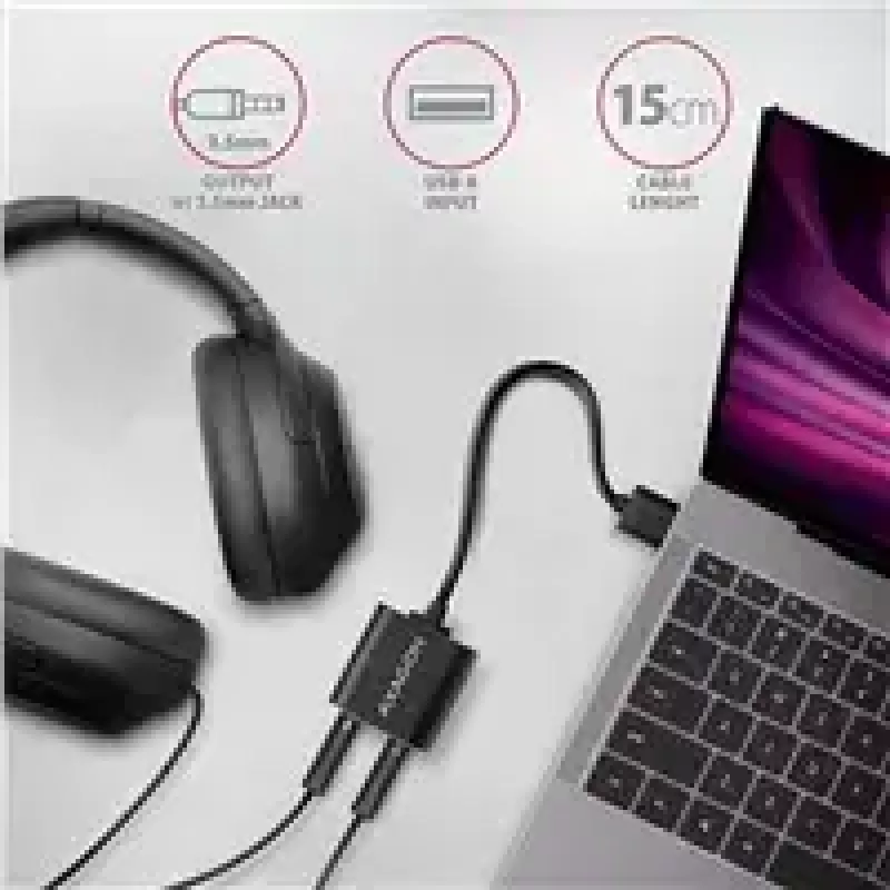 Adattatore audio USB esterno AXAGON ADA-12 con 1x jack da 3,5 mm per cuffie e microfono