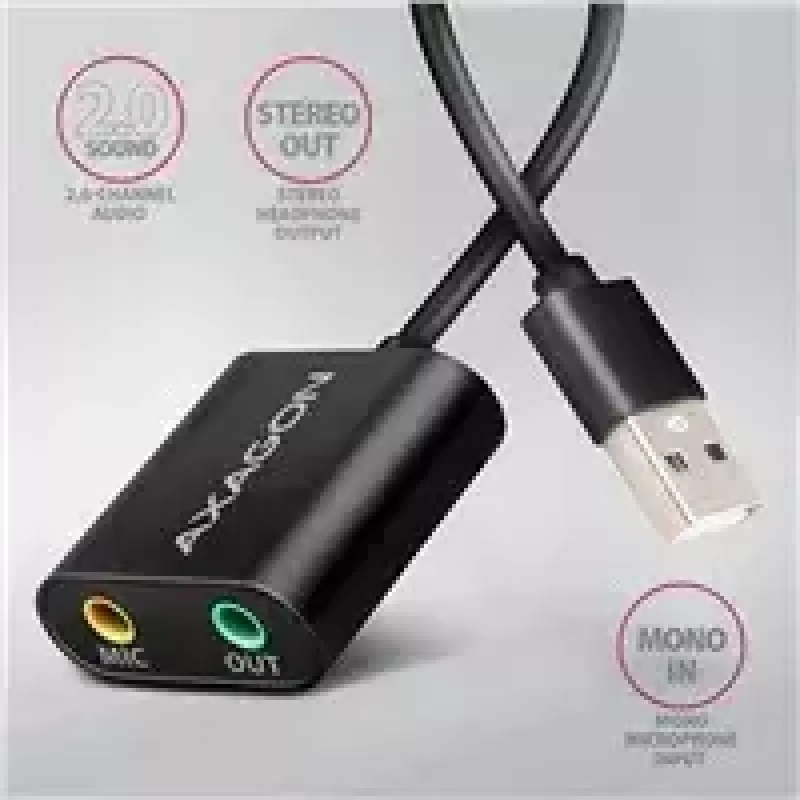 Adattatore audio USB esterno AXAGON ADA-12 con 1x jack da 3,5 mm per cuffie e microfono