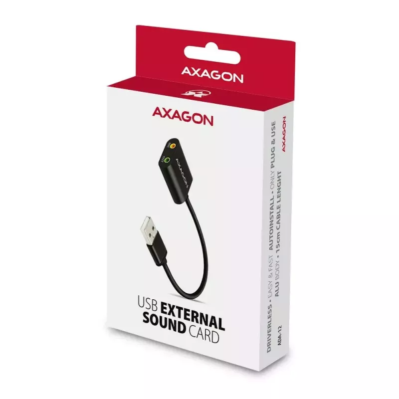 Adattatore audio USB esterno AXAGON ADA-12 con 1x jack da 3,5 mm per cuffie e microfono