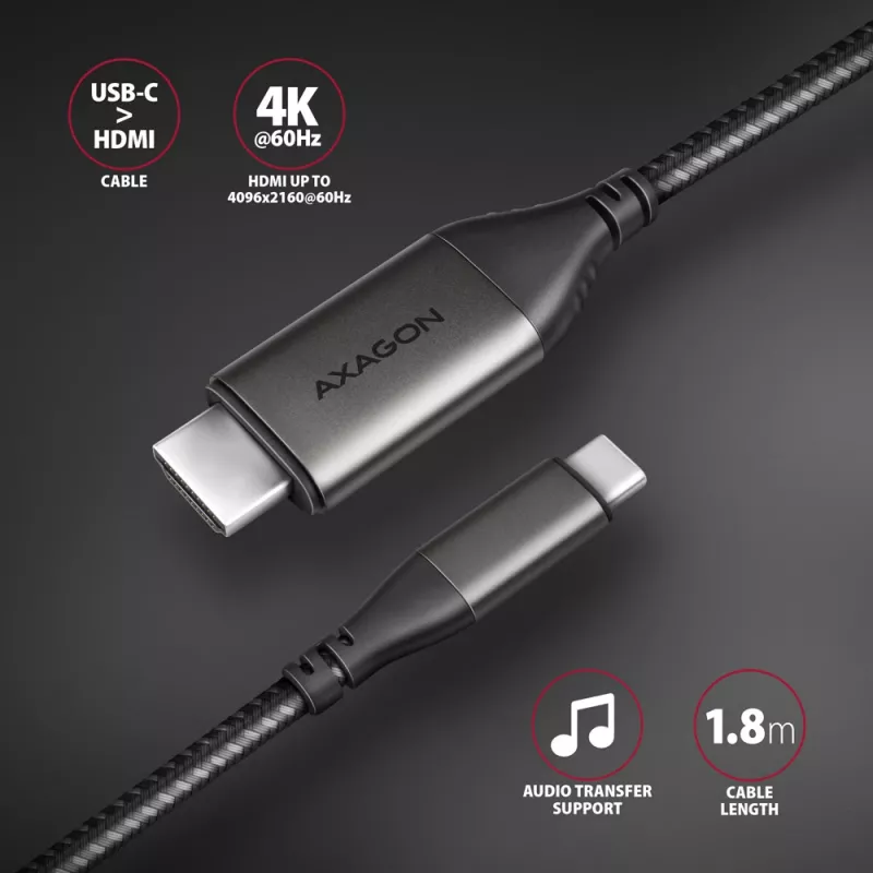 Axagon RVC-HI2MC cavo USB-C -> HDMI 2.0a 1,8 m, 4K/60Hz HDR10