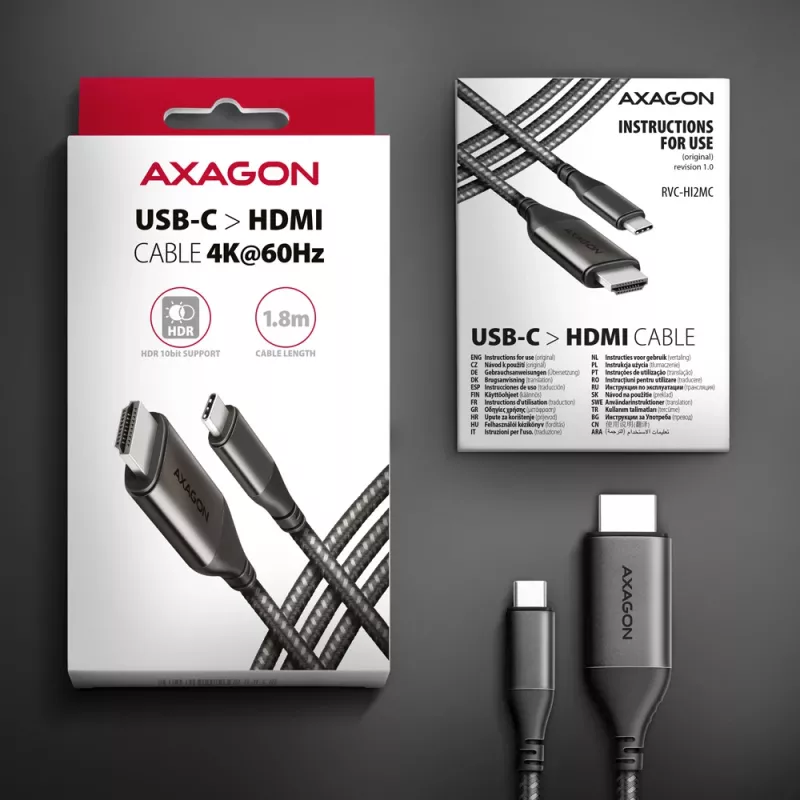 Axagon RVC-HI2MC cavo USB-C -> HDMI 2.0a 1,8 m, 4K/60Hz HDR10