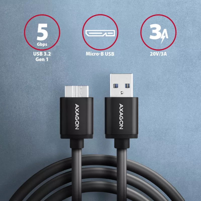 Axagon BUMM3-AM10AB SPEED cavo Micro-B USB <> USB-A 3.2 Gen 1 1 m