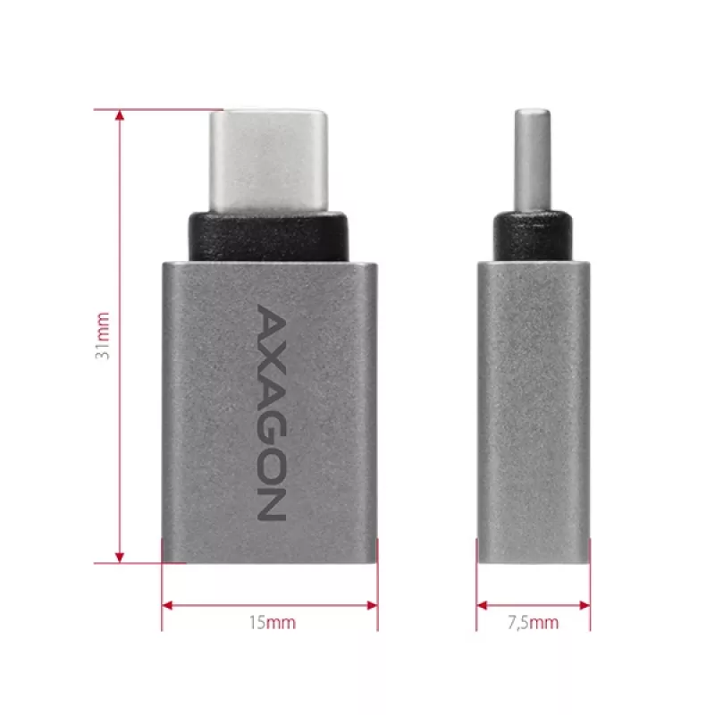 Axagon RUCM-AFA adattatore USB-C (M) -> USB-A (F), USB 3.2 Gen 2, 3A, ALU