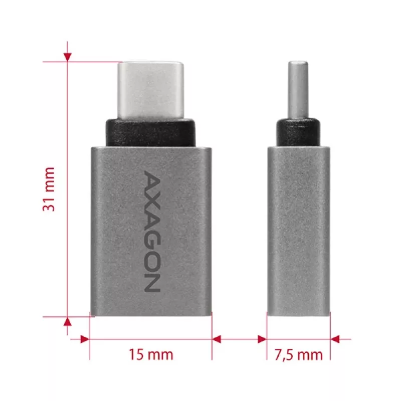 Axagon RUCM-AFA adattatore USB-C (M) -> USB-A (F), USB 3.2 Gen 2, 3A, ALU