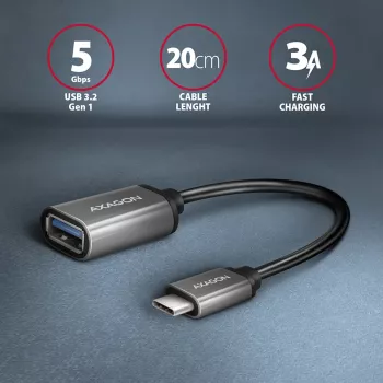 Axagon RUCM-AFAC Adattatore cavo USB-C (M) -> USB-A (F), 20 cm, USB 3.2 Gen 1, 3A, ALU
