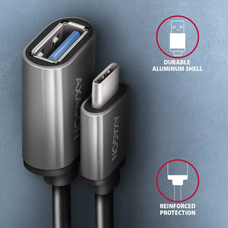 Axagon RUCM-AFAC Adattatore cavo USB-C (M) -> USB-A (F), 20 cm, USB 3.2 Gen 1, 3A, ALU