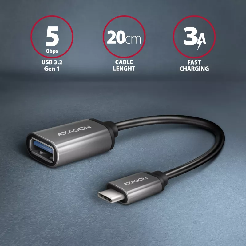 Axagon RUCM-AFAC Adattatore cavo USB-C (M) -> USB-A (F), 20 cm, USB 3.2 Gen 1, 3A, ALU