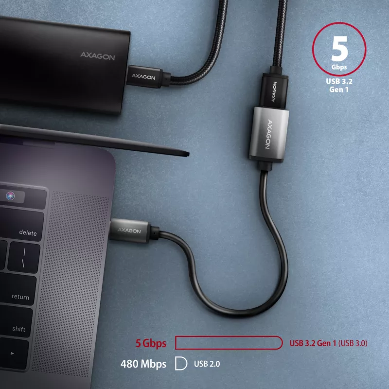Axagon RUCM-AFAC Adattatore cavo USB-C (M) -> USB-A (F), 20 cm, USB 3.2 Gen 1, 3A, ALU