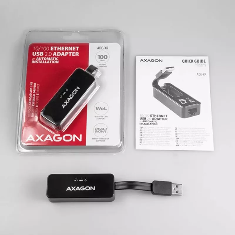 AXAGON ADE-XR adattatore da USB 2.0 Type-A a Fast Ethernet 10/100, RJ-45, Realtek RTL8152, nero, 23 g