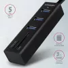 Hub multiporta Axagon HMA-CR3A in metallo USB 3.2 Gen 1 con tre porte USB e lettore di schede