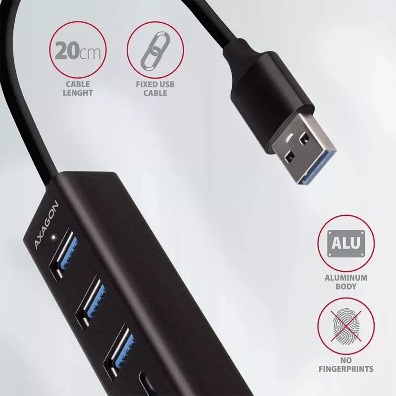 Hub multiporta Axagon HMA-CR3A in metallo USB 3.2 Gen 1 con tre porte USB e lettore di schede