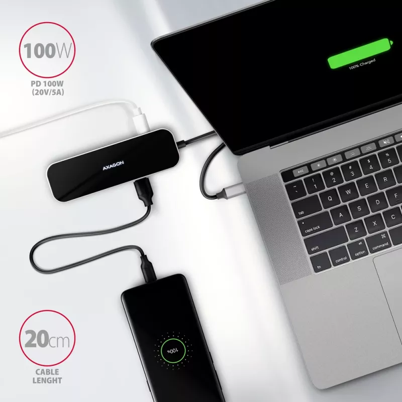 Hub Axagon HMC-6H4A USB 3.2 Gen 1, 4x USB-A, HDMI 4K/30Hz, PD 100W, cavo USB-C 20 cm