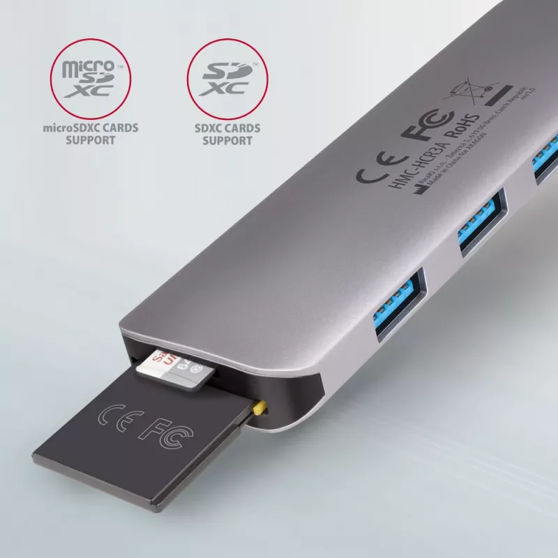 Hub Axagon HMC-HCR3A 3x USB-A + HDMI + SD/microSD USB-C 3.2 Gen 1 cavo 20 cm con filo USB 3.2 Gen 1 (3.1 Gen 1) Type-C grigio