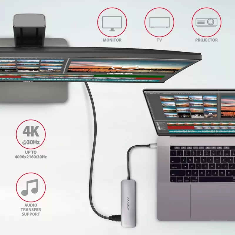 Hub Axagon HMC-HCR3A 3x USB-A + HDMI + SD/microSD USB-C 3.2 Gen 1 cavo 20 cm con filo USB 3.2 Gen 1 (3.1 Gen 1) Type-C grigio