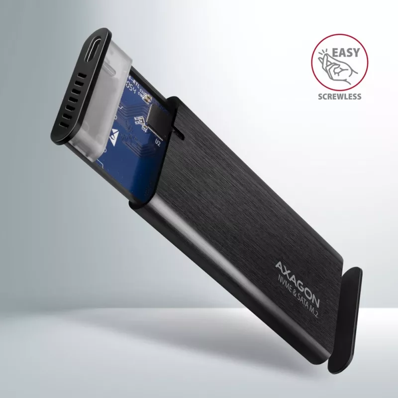 Case esterno Axagon EEM2-SB2 USB-C 3.2 Gen 2 in metallo per SSD M.2 NVMe e SATA. Senza viti