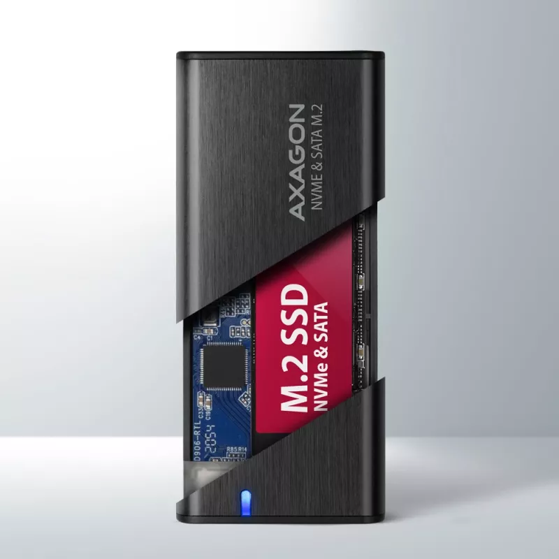 Case esterno Axagon EEM2-SB2 USB-C 3.2 Gen 2 in metallo per SSD M.2 NVMe e SATA. Senza viti